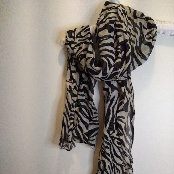 Scarf, Black and Tan Zebra type print. - Picture 1 of 3